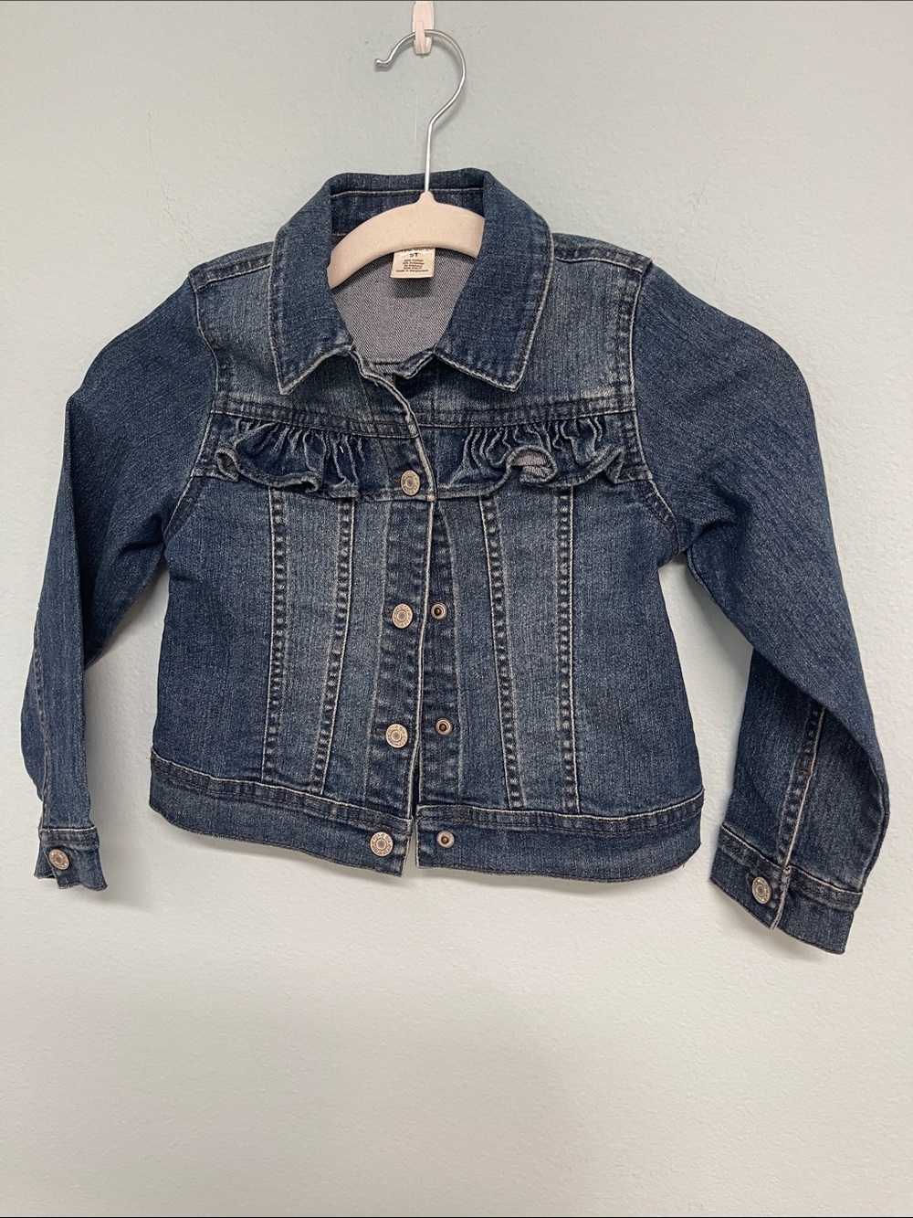 okie dokie Dark Blue Denim Jacket with Ruffle Trim